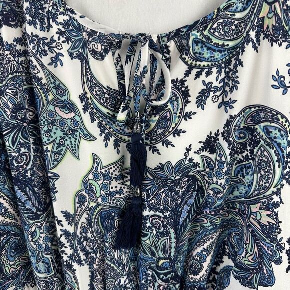 DR2 Women's M Long Sleeve Cold Shoulder Dress Blue Paisley Bohemian Western‎ - Picture 4 of 12